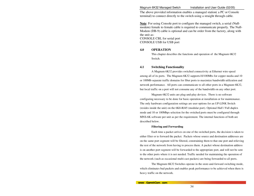 GarrettCom 6K32 manual Switching Functionality, Filtering and Forwarding 