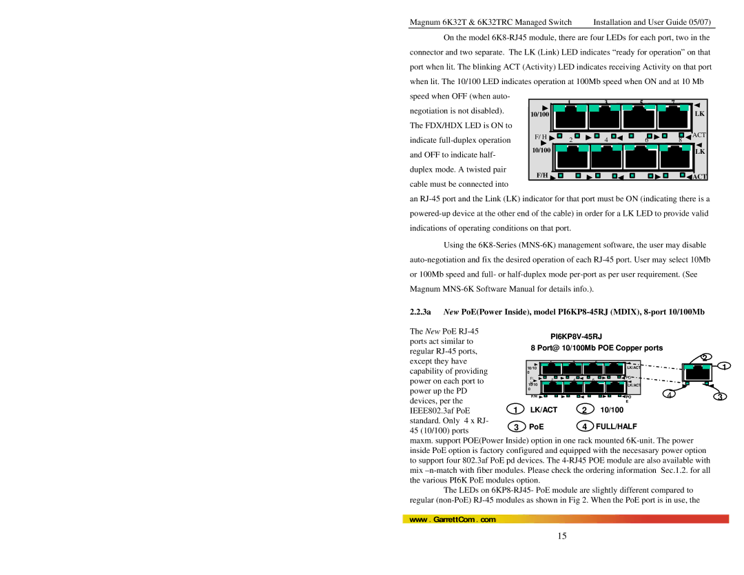 GarrettCom 6K32TRC user manual Speed when OFF when auto Negotiation is not disabled 