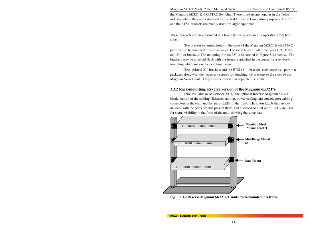 GarrettCom 6K32TRC user manual Rack-mounting, Reverse version of the Magnum 6K32T’s 