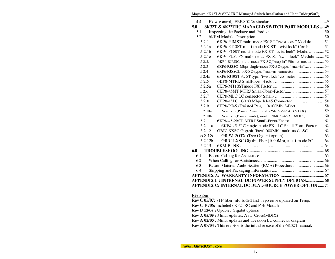 GarrettCom user manual 6K32T & 6K32TRC Managed Switch Port Modules 