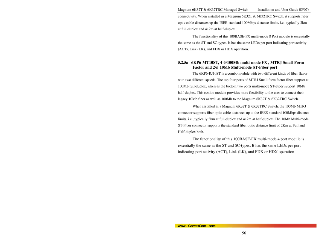 GarrettCom 6K32TRC user manual Www . GarrettCom . com 