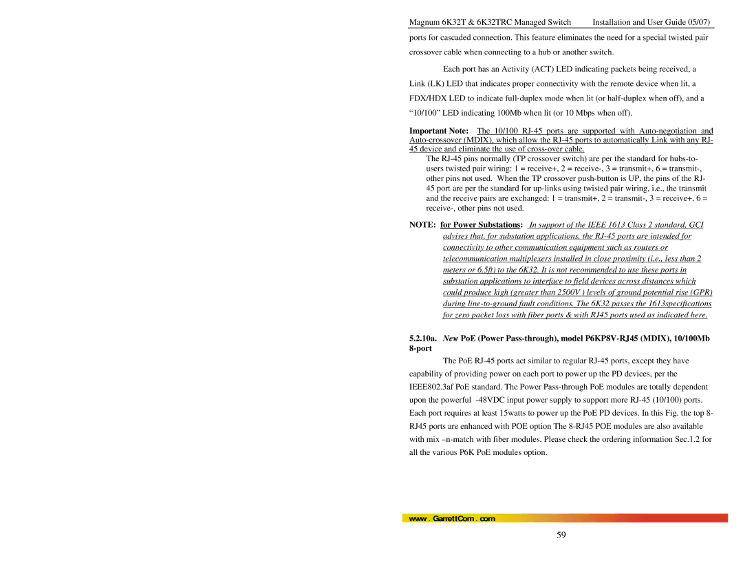 GarrettCom 6K32TRC user manual Www . GarrettCom . com 