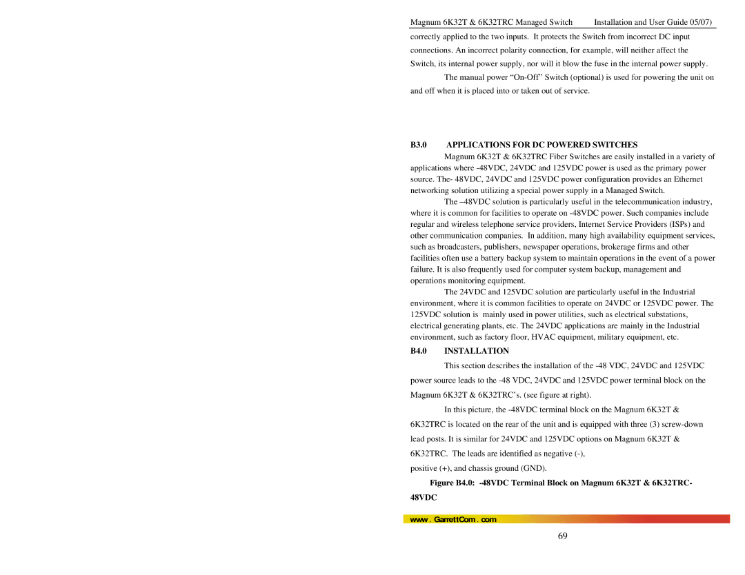 GarrettCom 6K32TRC user manual B3.0 Applications for DC Powered Switches 