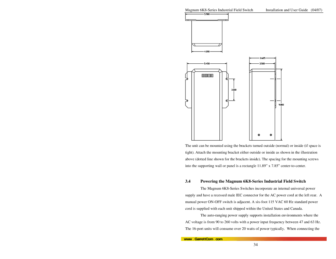 GarrettCom manual Powering the Magnum 6K8-Series Industrial Field Switch 