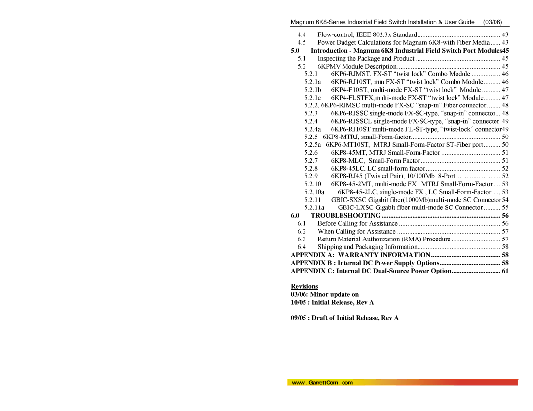 GarrettCom 6K8 manual Troubleshooting 