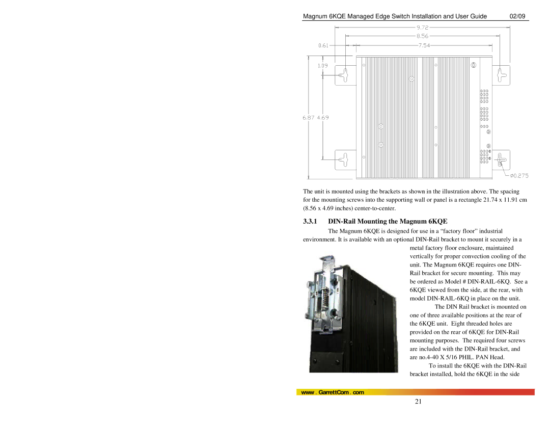 GarrettCom manual DIN-Rail Mounting the Magnum 6KQE 