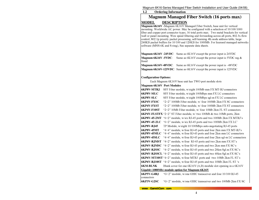 GarrettCom 84-00136 manual Ordering Information 