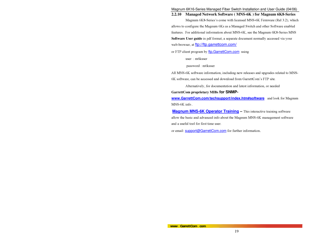 GarrettCom 84-00136 manual Managed Network Software MNS-6K for Magnum 6K8-Series, GarrettCom proprietary MIBs for Snmp 