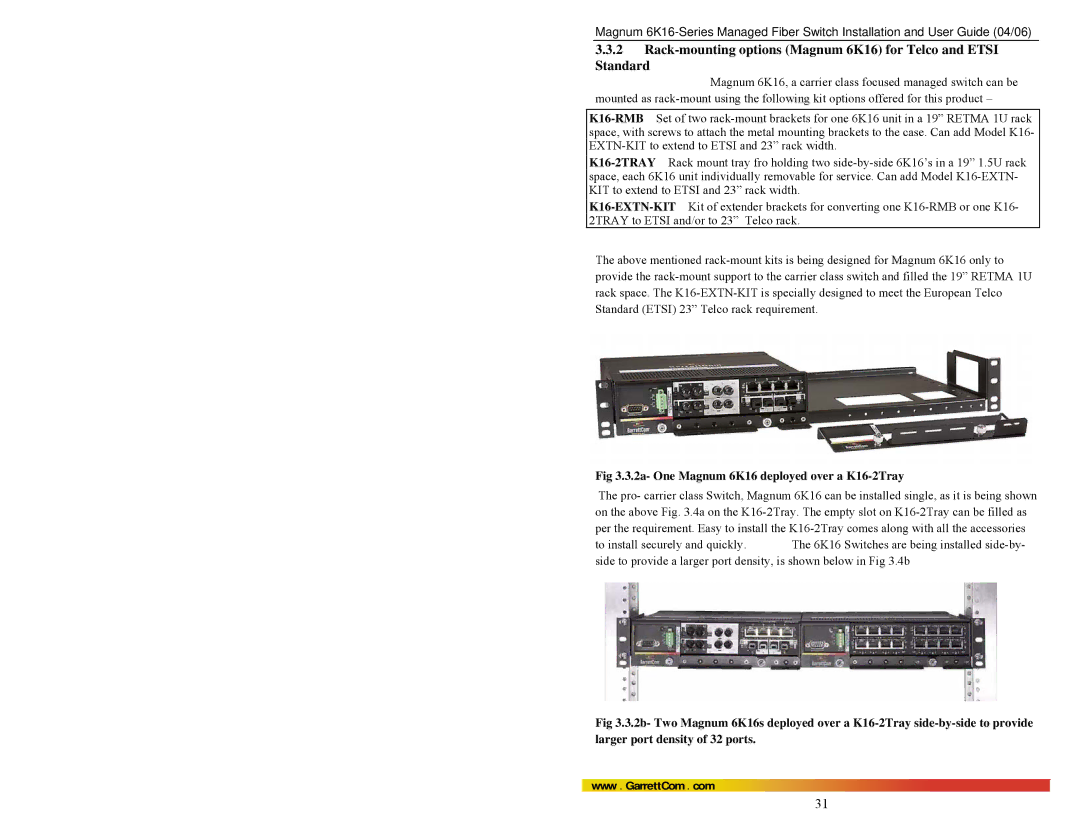 GarrettCom 84-00136 manual 2a- One Magnum 6K16 deployed over a K16-2Tray 