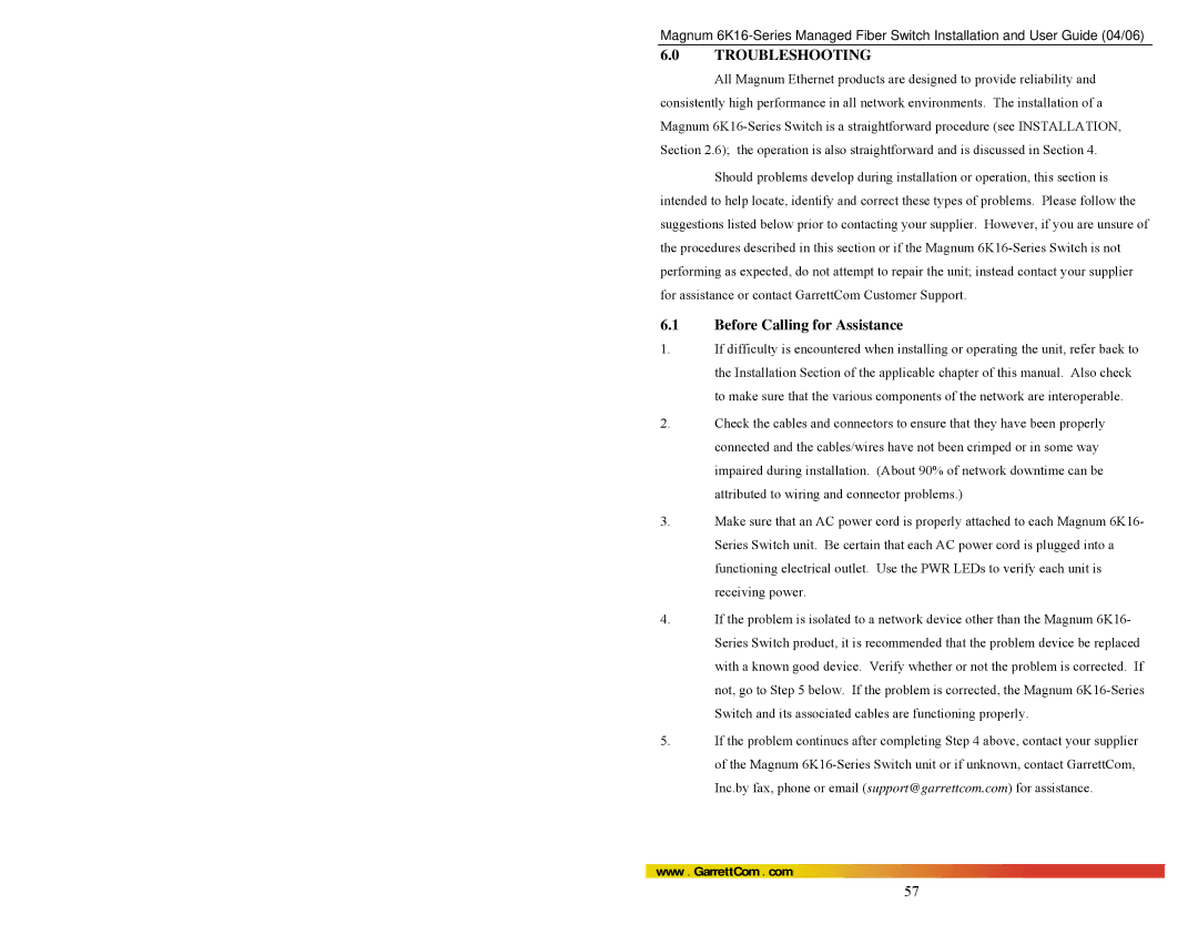 GarrettCom 84-00136 manual Before Calling for Assistance 