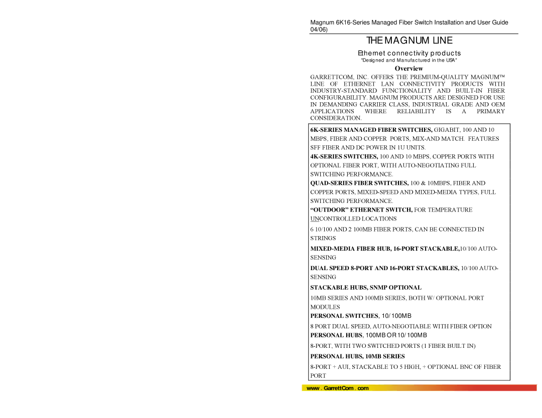 GarrettCom 84-00136 manual Overview 