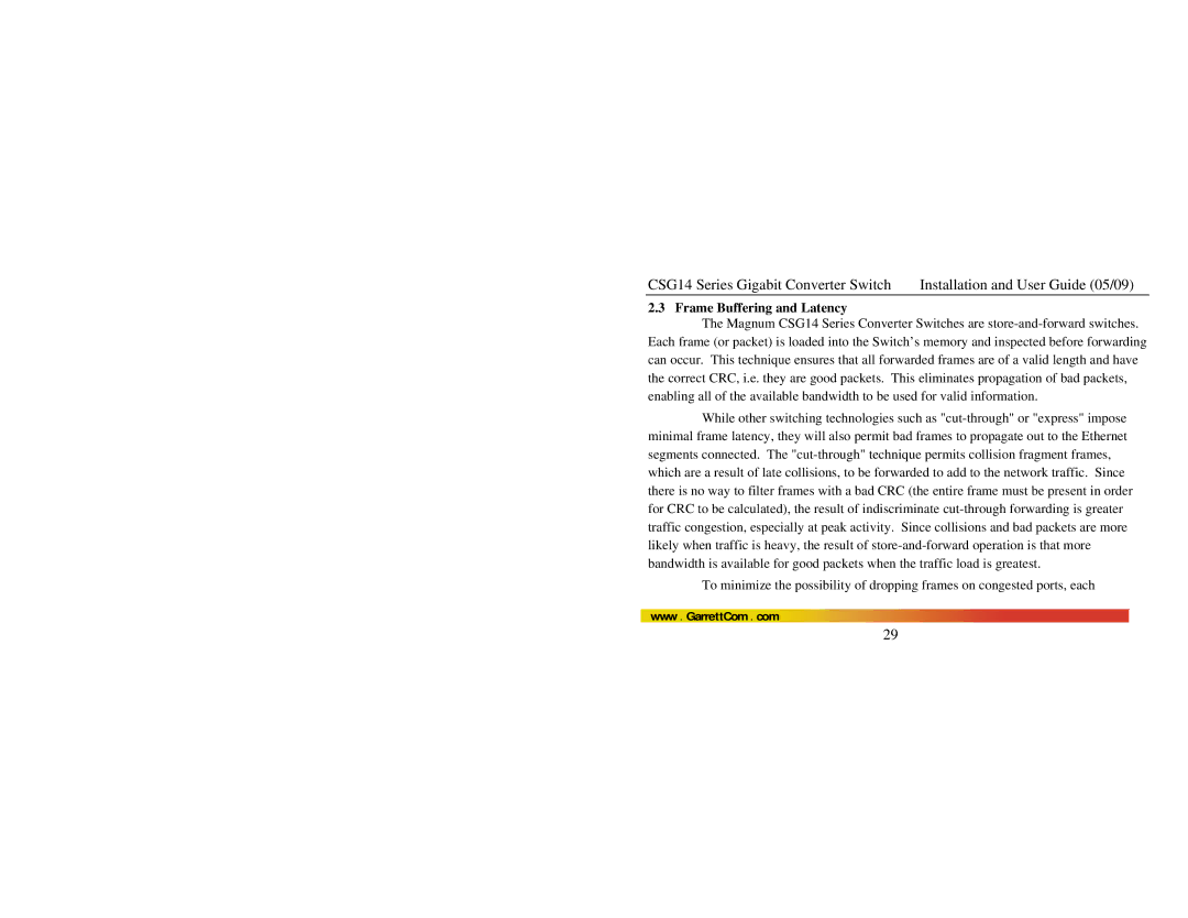 GarrettCom CSG14U manual Frame Buffering and Latency 