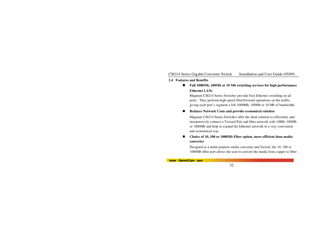 GarrettCom CSG14U manual „ Reduces Network Costs and provide economical solution 