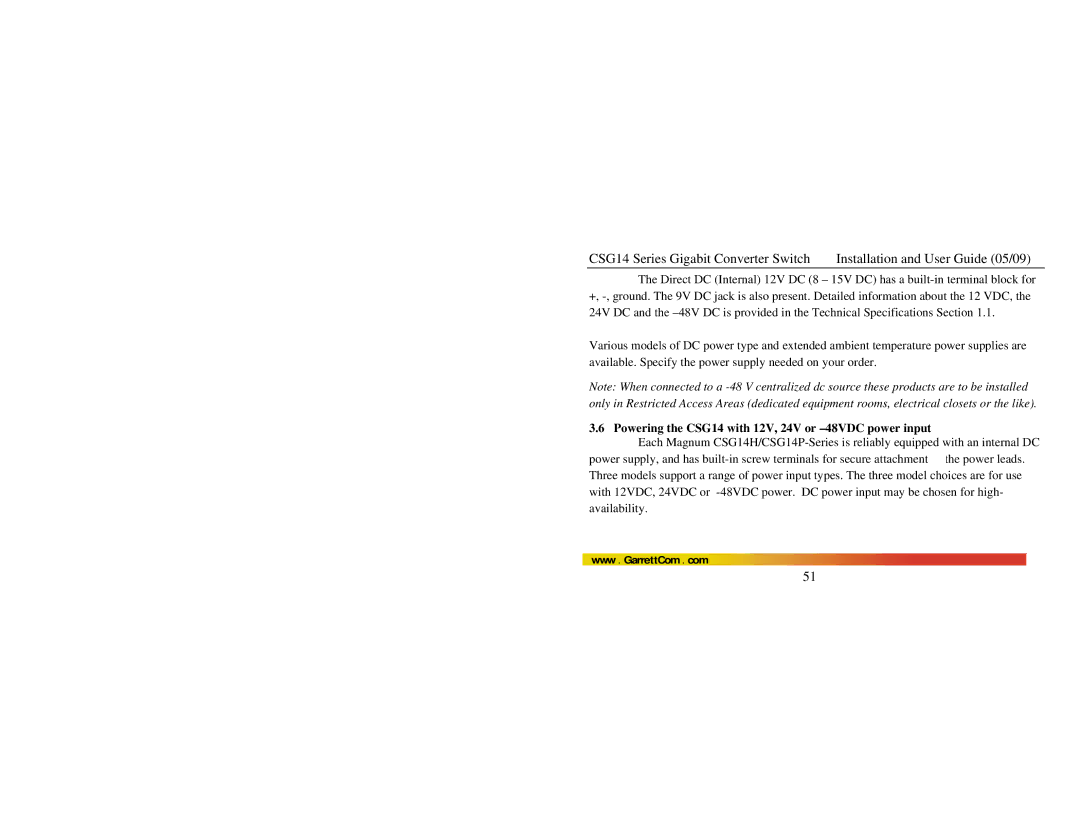 GarrettCom CSG14U manual Powering the CSG14 with 12V, 24V or -48VDC power input 