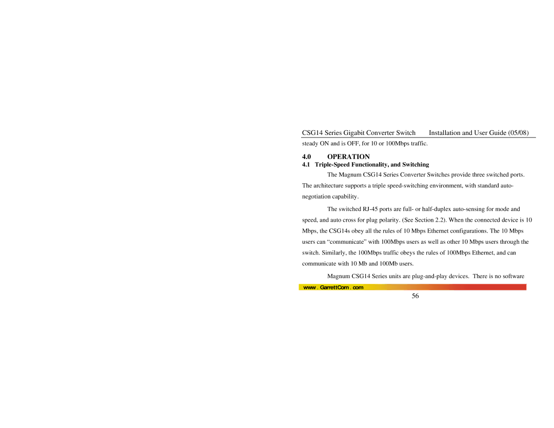 GarrettCom CSG14 manual Triple-Speed Functionality, and Switching 