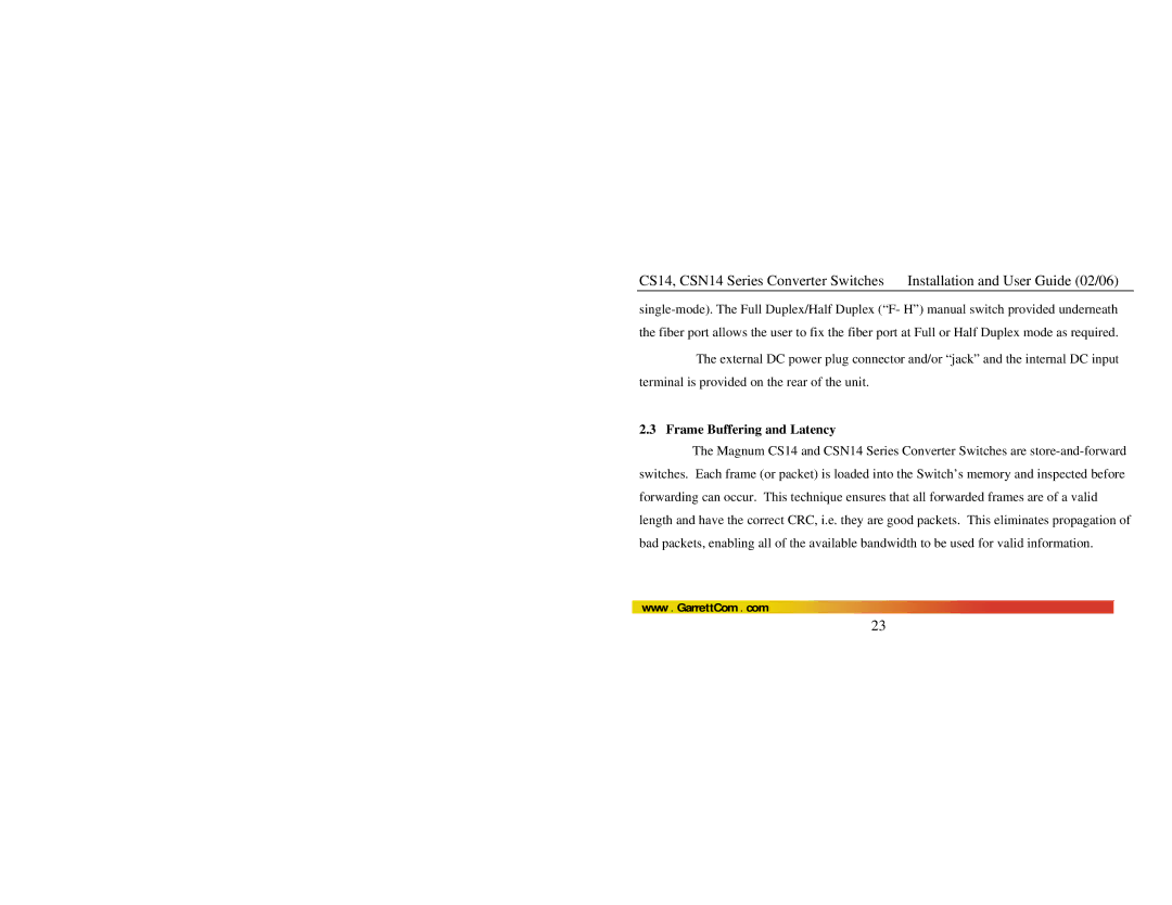 GarrettCom CSN14, CS14 manual Frame Buffering and Latency 
