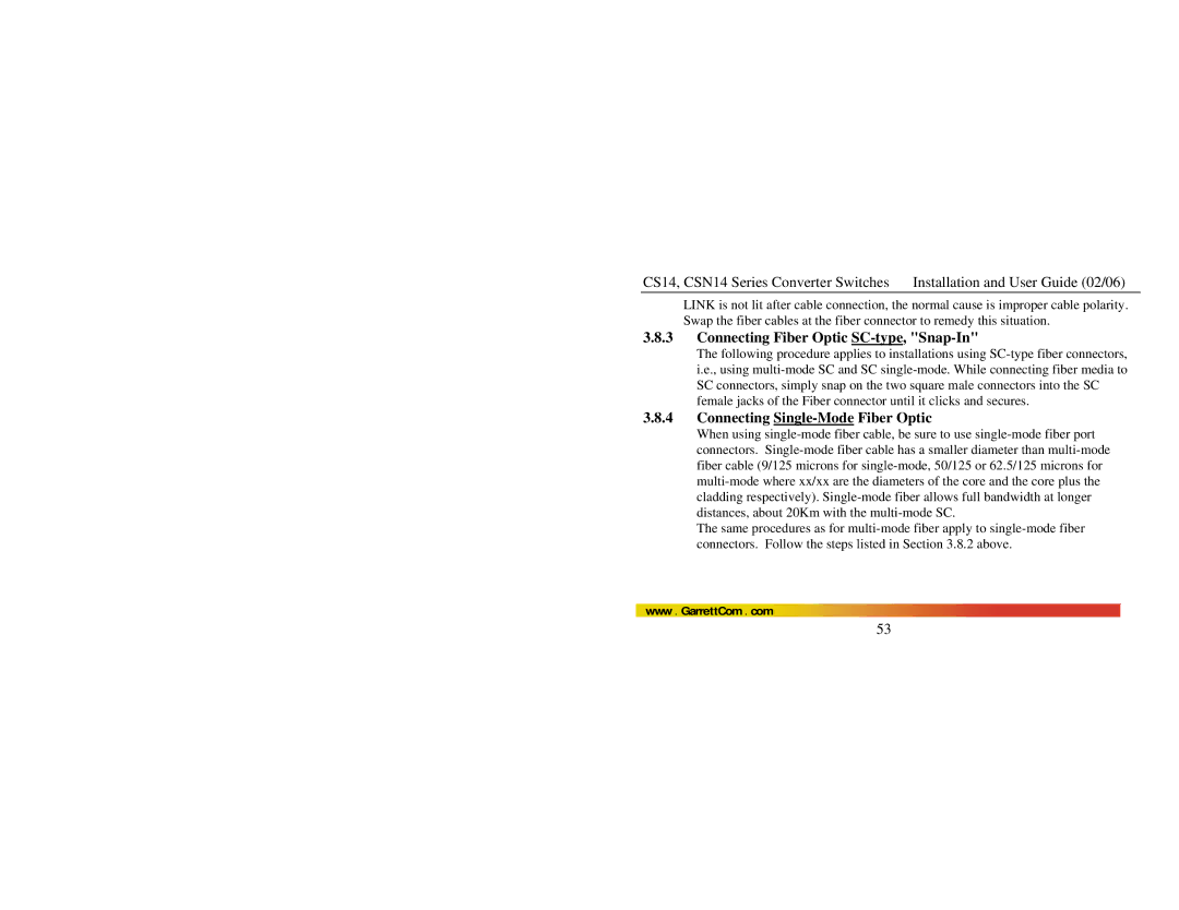 GarrettCom CSN14, CS14 manual Connecting Fiber Optic SC-type, Snap-In 