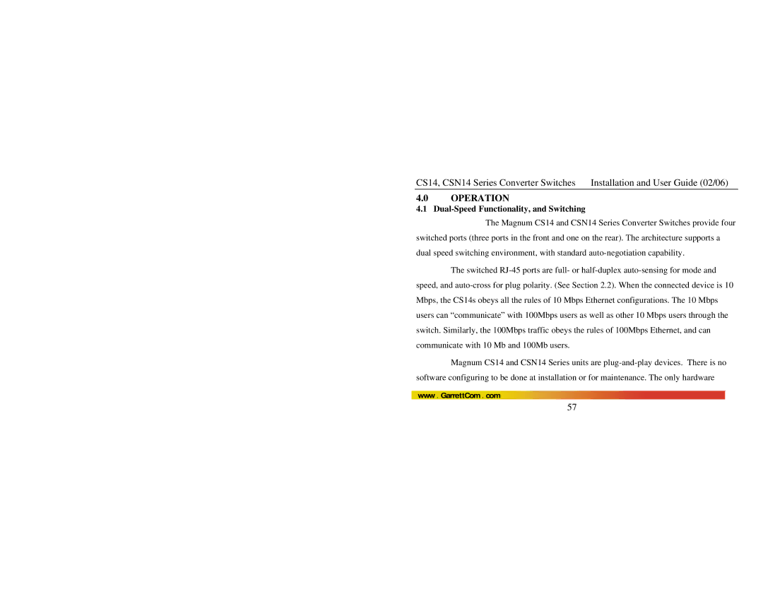 GarrettCom CSN14, CS14 manual Dual-Speed Functionality, and Switching 