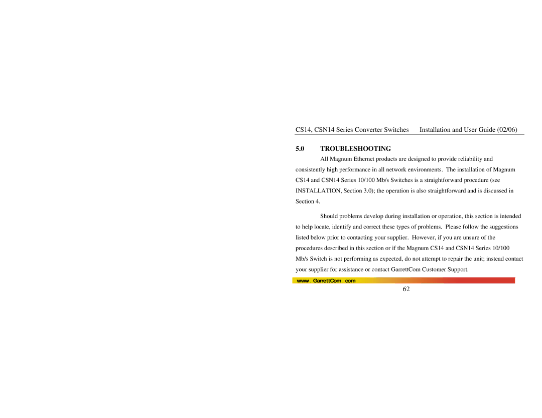 GarrettCom CS14, CSN14 manual Troubleshooting 