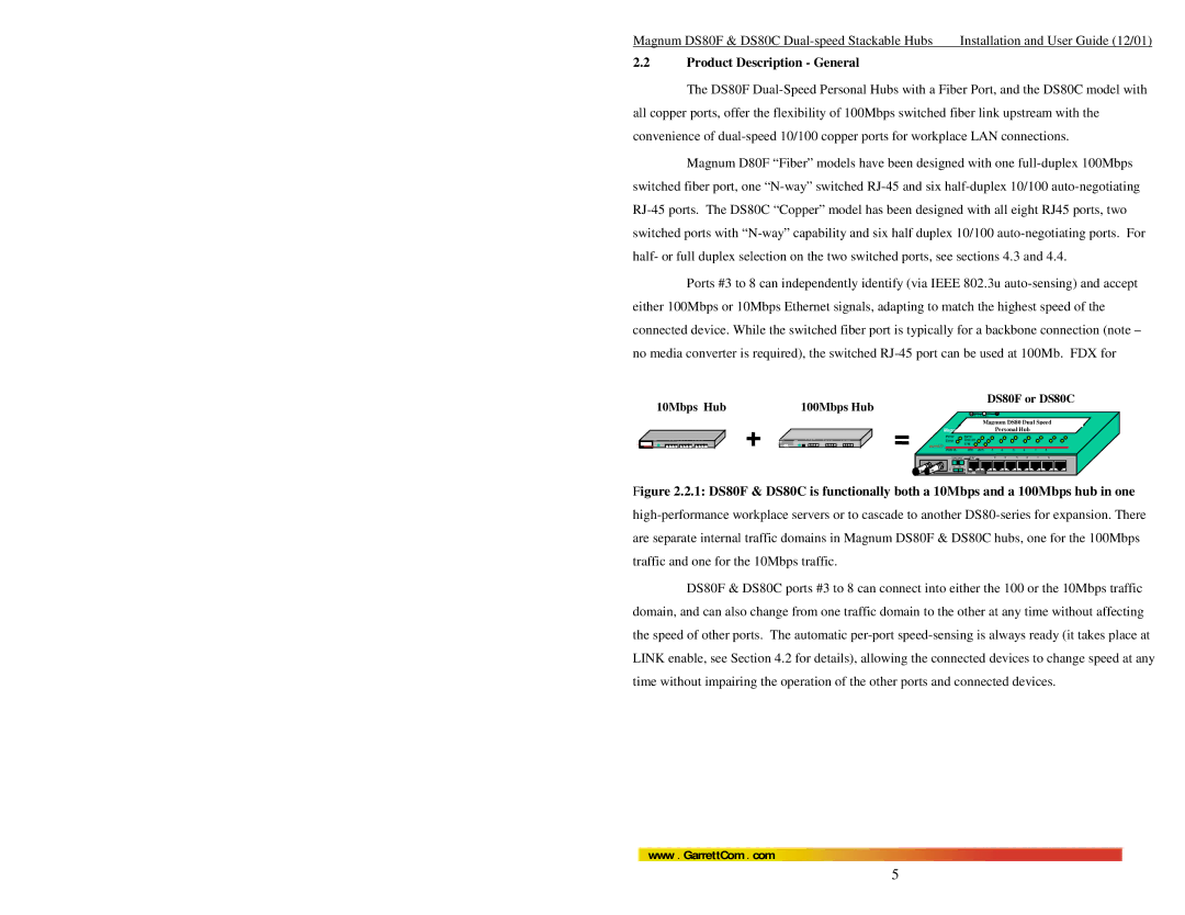 GarrettCom DS80F, DS80C manual Product Description General, 10Mbps Hub 100Mbps Hub 