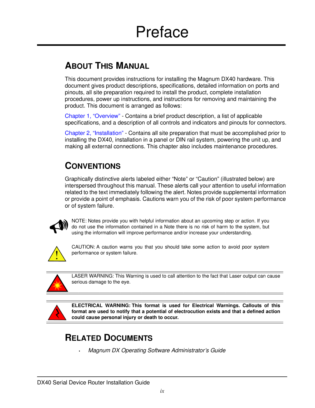 GarrettCom DX40 manual About this Manual, Conventions, Related Documents 