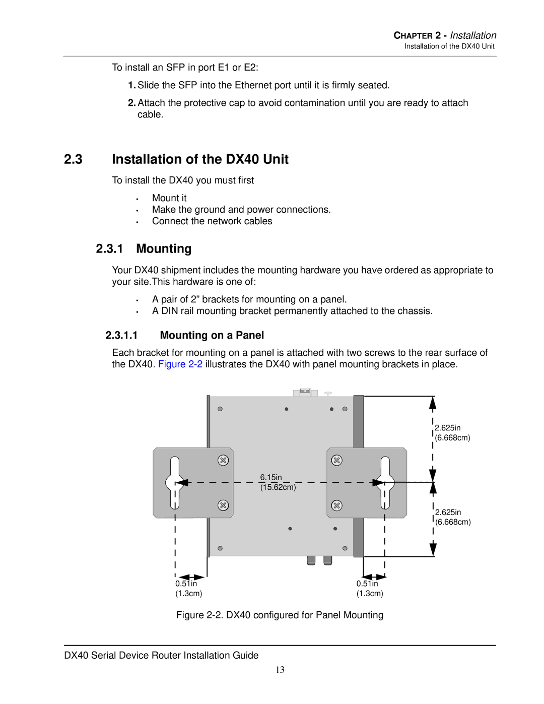 GarrettCom manual Installation of the DX40 Unit, Mounting on a Panel 