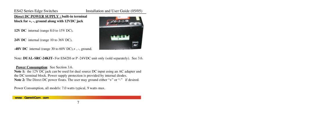 GarrettCom manual ES42 Series Edge Switches Installation and User Guide 05/05 