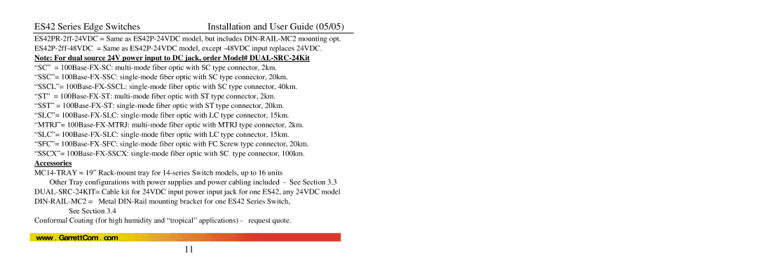 GarrettCom manual ES42 Series Edge SwitchesInstallation and User Guide 05/05 