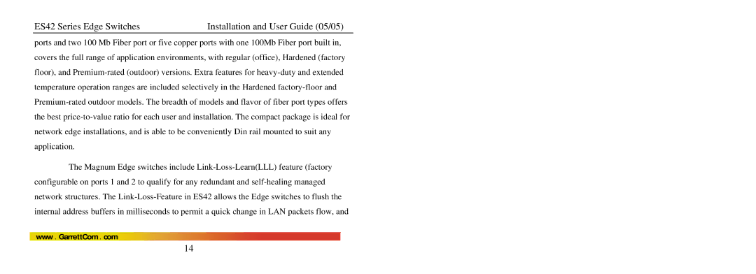 GarrettCom manual ES42 Series Edge Switches Installation and User Guide 05/05 