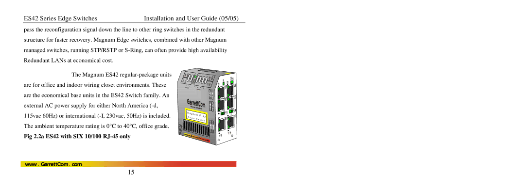 GarrettCom manual 2a ES42 with SIX 10/100 RJ-45 only 