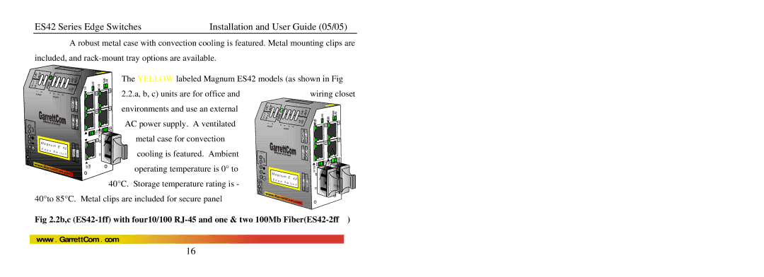 GarrettCom manual Yellow labeled Magnum ES42 models as shown in Fig 