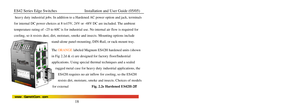 GarrettCom manual For external, 2e Hardened ES42H-2ff 