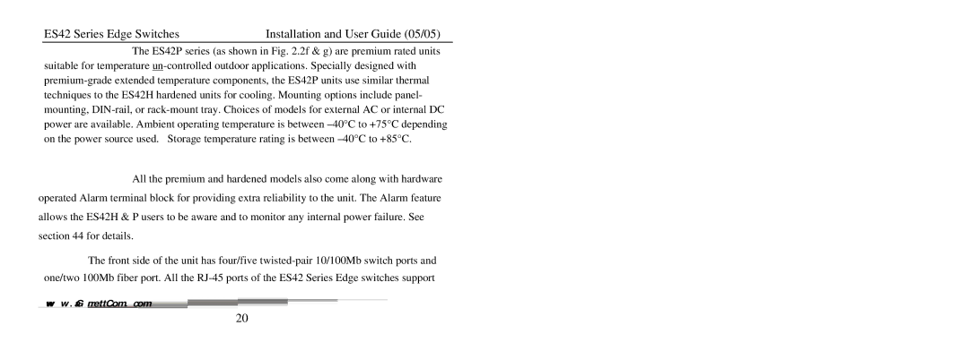 GarrettCom manual ES42 Series Edge Switches Installation and User Guide 05/05 