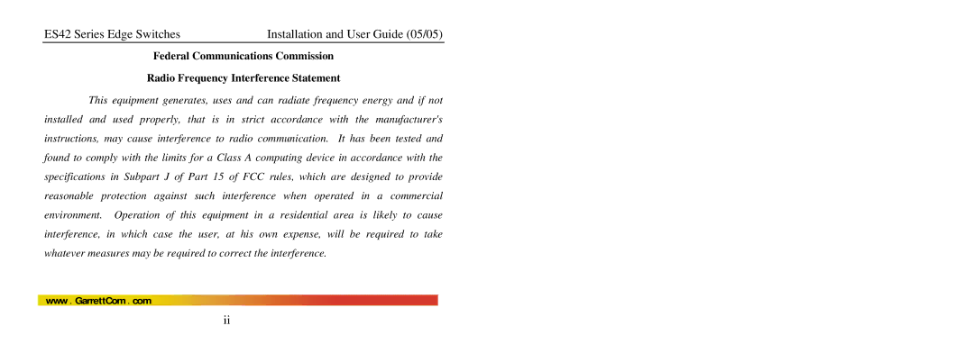 GarrettCom manual ES42 Series Edge Switches Installation and User Guide 05/05 