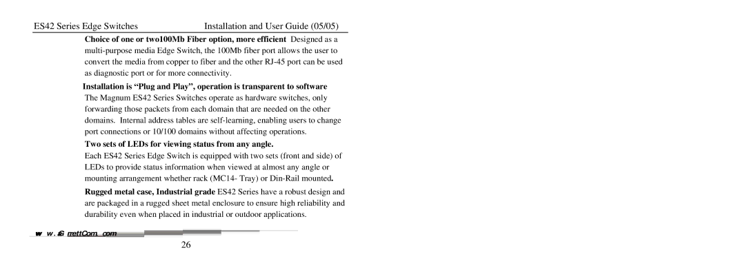 GarrettCom manual ES42 Series Edge Switches Installation and User Guide 05/05 