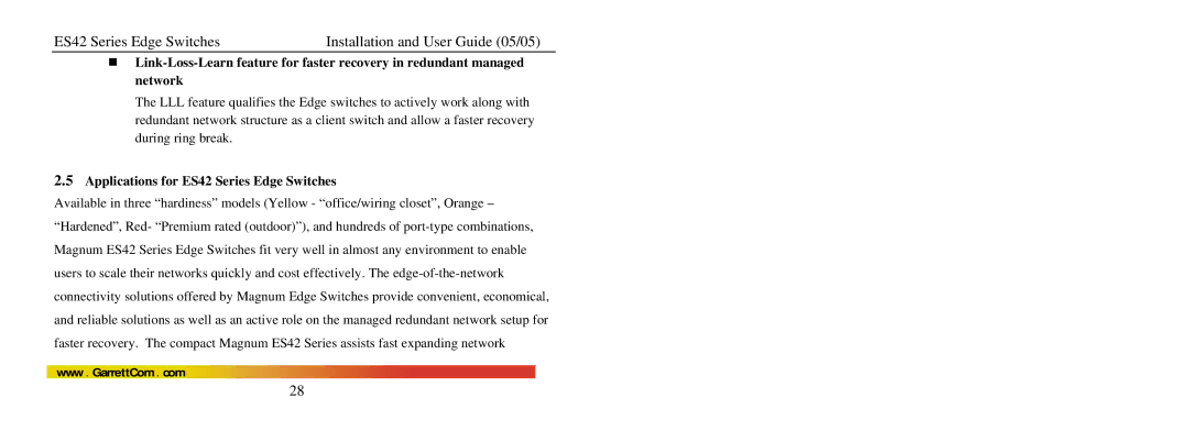 GarrettCom manual Applications for ES42 Series Edge Switches 