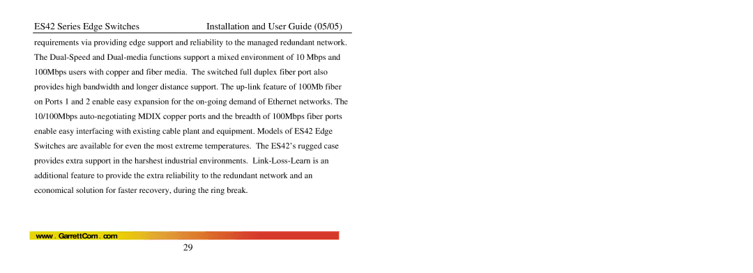 GarrettCom manual ES42 Series Edge Switches Installation and User Guide 05/05 