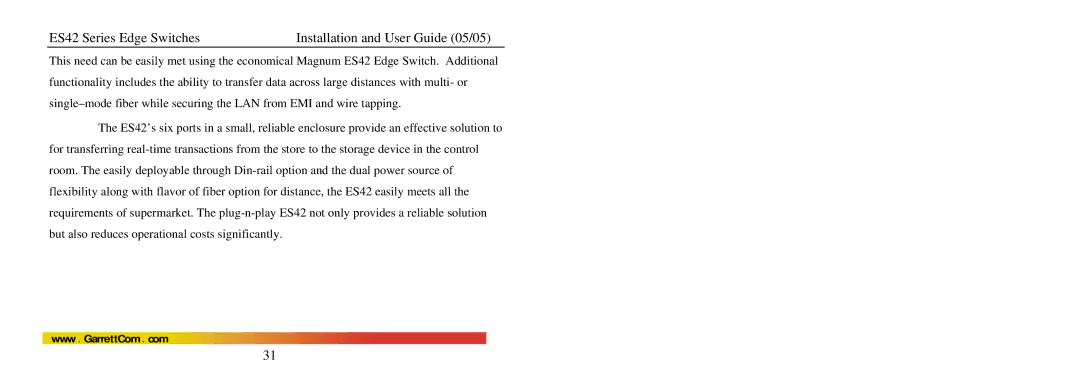 GarrettCom manual ES42 Series Edge Switches Installation and User Guide 05/05 