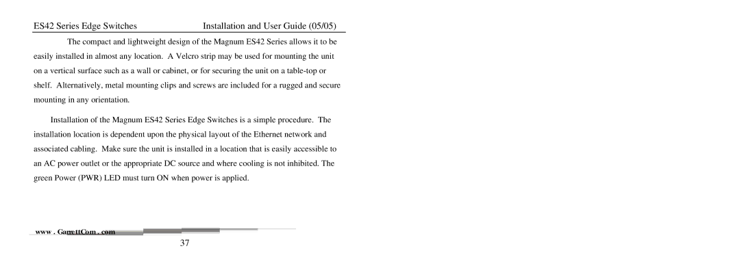 GarrettCom manual ES42 Series Edge Switches Installation and User Guide 05/05 