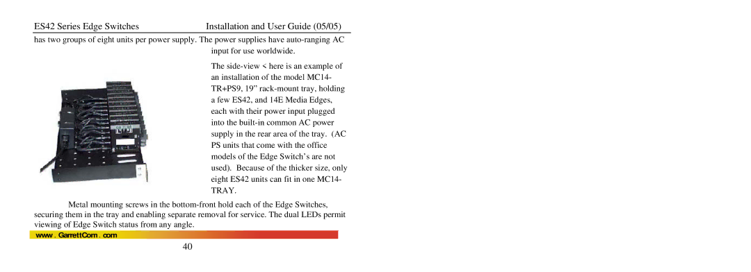 GarrettCom manual ES42 Series Edge Switches Installation and User Guide 05/05 