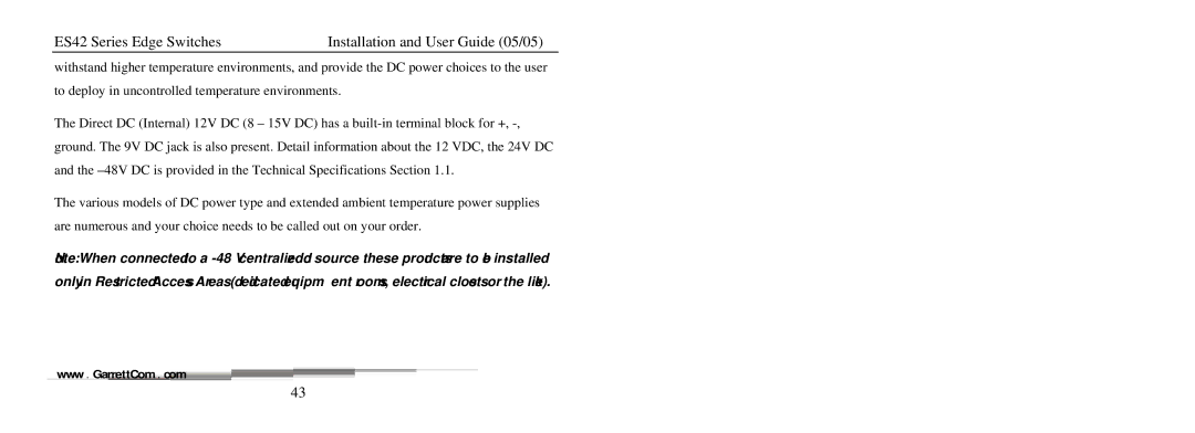 GarrettCom manual ES42 Series Edge Switches Installation and User Guide 05/05 