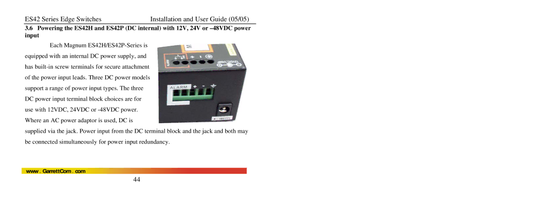 GarrettCom manual ES42 Series Edge Switches Installation and User Guide 05/05 