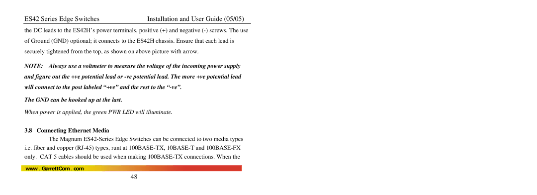 GarrettCom ES42 manual GND can be hooked up at the last, Connecting Ethernet Media 