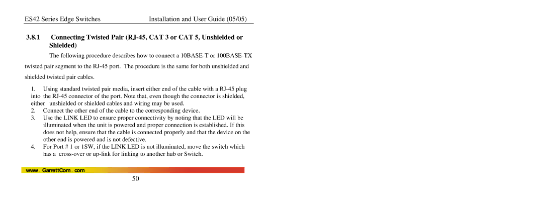 GarrettCom manual ES42 Series Edge Switches Installation and User Guide 05/05 