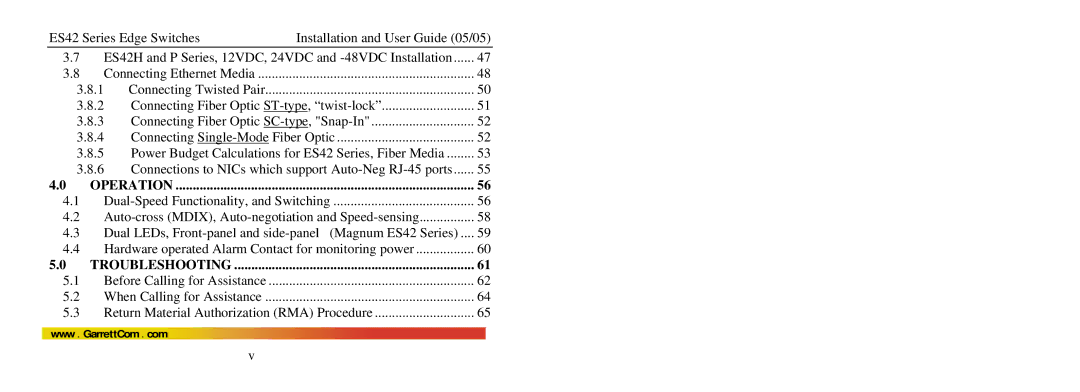 GarrettCom ES42 manual Operation 