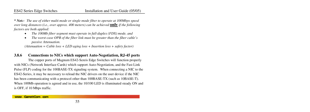 GarrettCom manual ES42 Series Edge Switches Installation and User Guide 05/05 