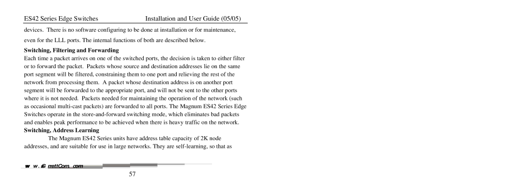 GarrettCom ES42 manual Switching, Filtering and Forwarding, Switching, Address Learning 