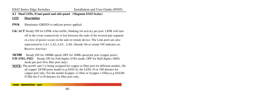 GarrettCom manual ES42 Series Edge Switches Installation and User Guide 05/05 