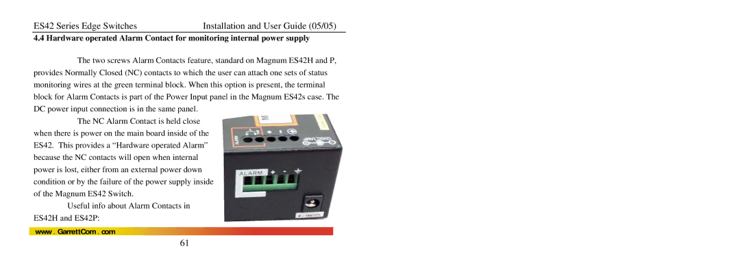 GarrettCom manual ES42 Series Edge Switches Installation and User Guide 05/05 