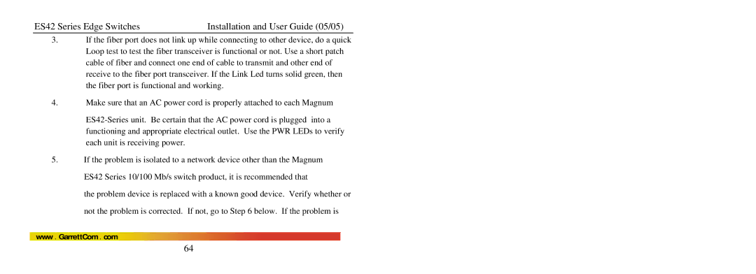 GarrettCom manual ES42 Series Edge Switches Installation and User Guide 05/05 